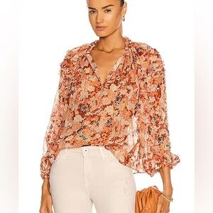 Ulla Johnson - Orange Floral Adela Blouse - 8